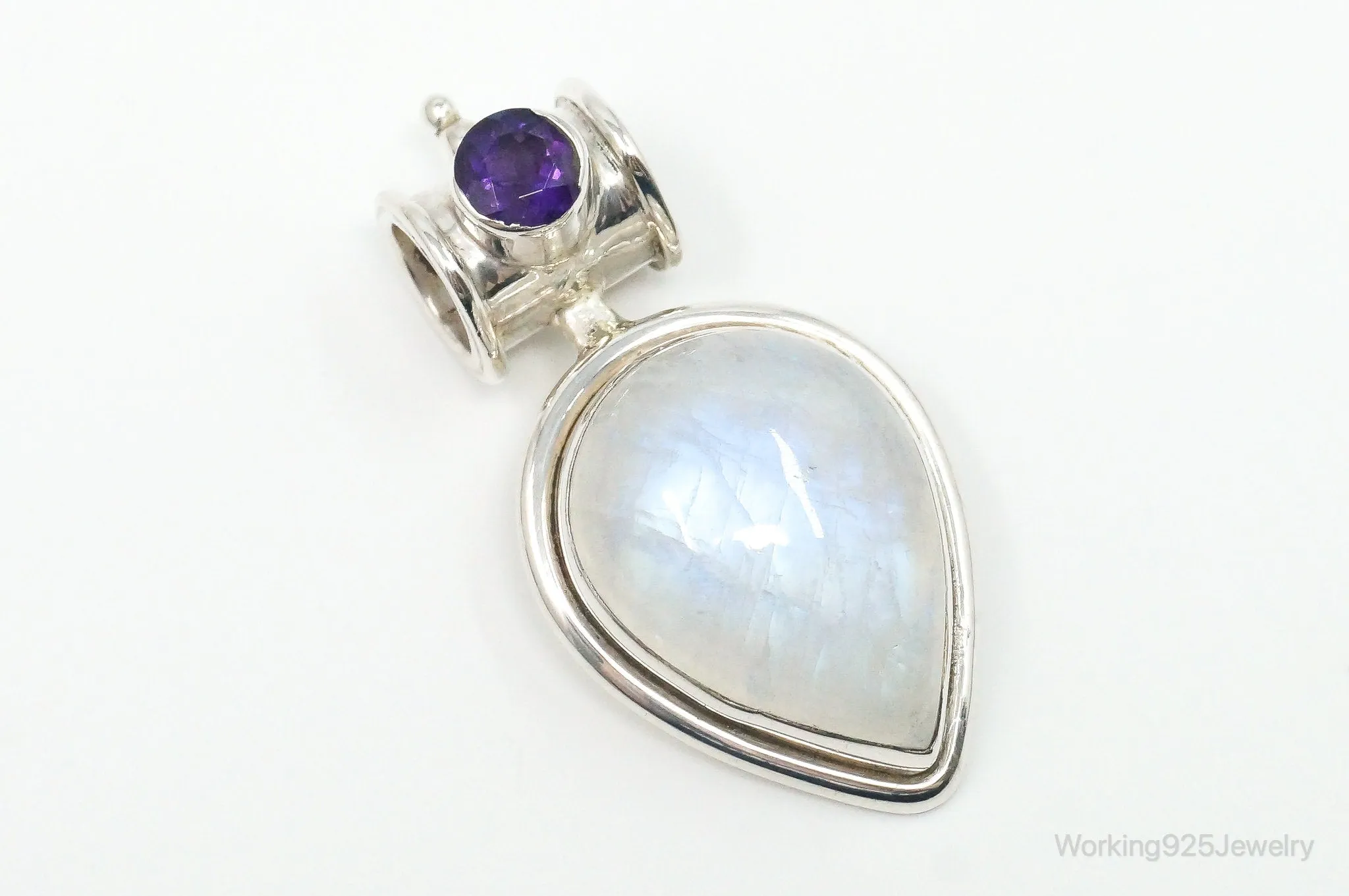 Large Vintage Supreme Jewelers Amethyst Moonstone Sterling Silver Pendant