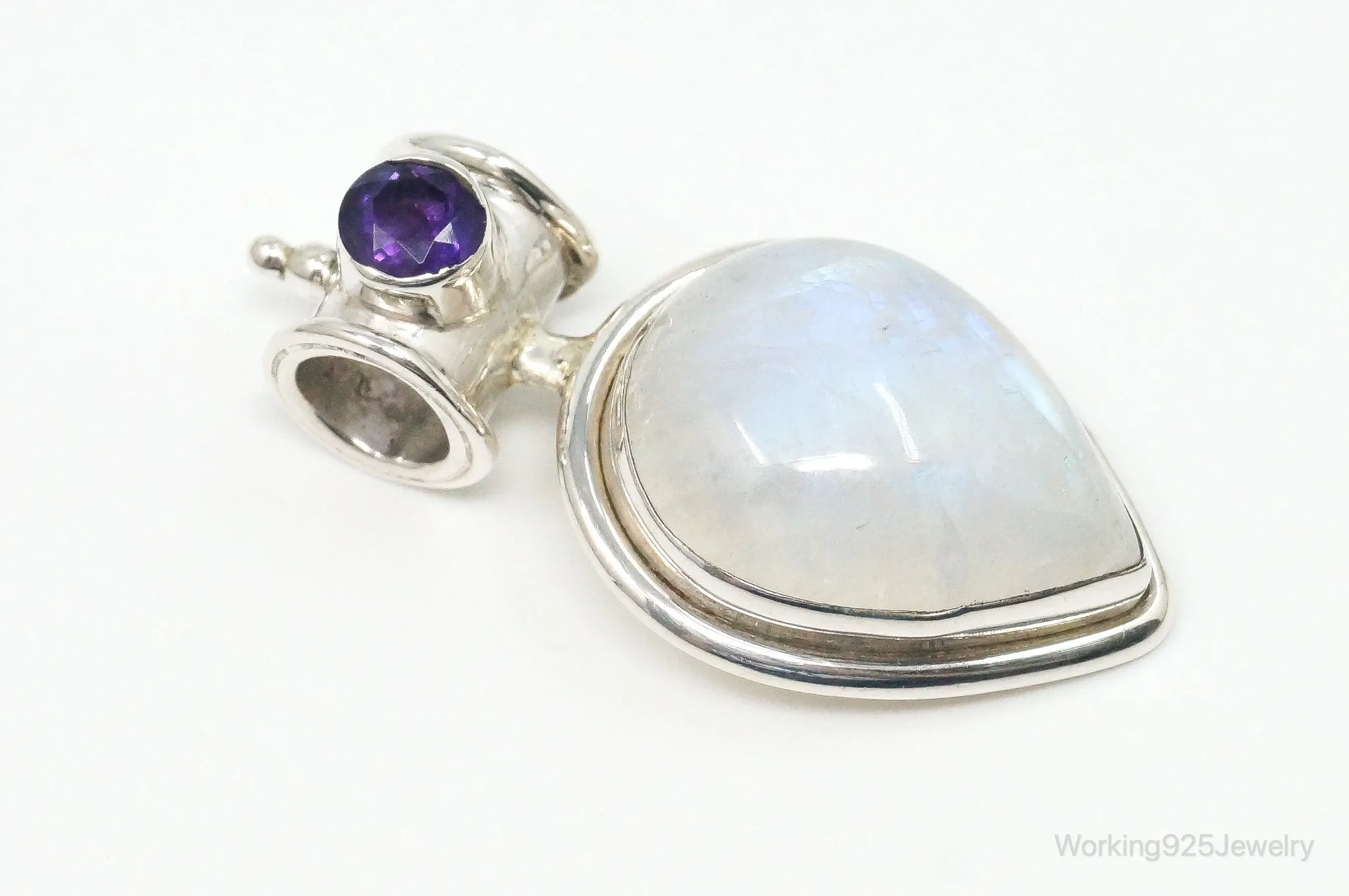 Large Vintage Supreme Jewelers Amethyst Moonstone Sterling Silver Pendant