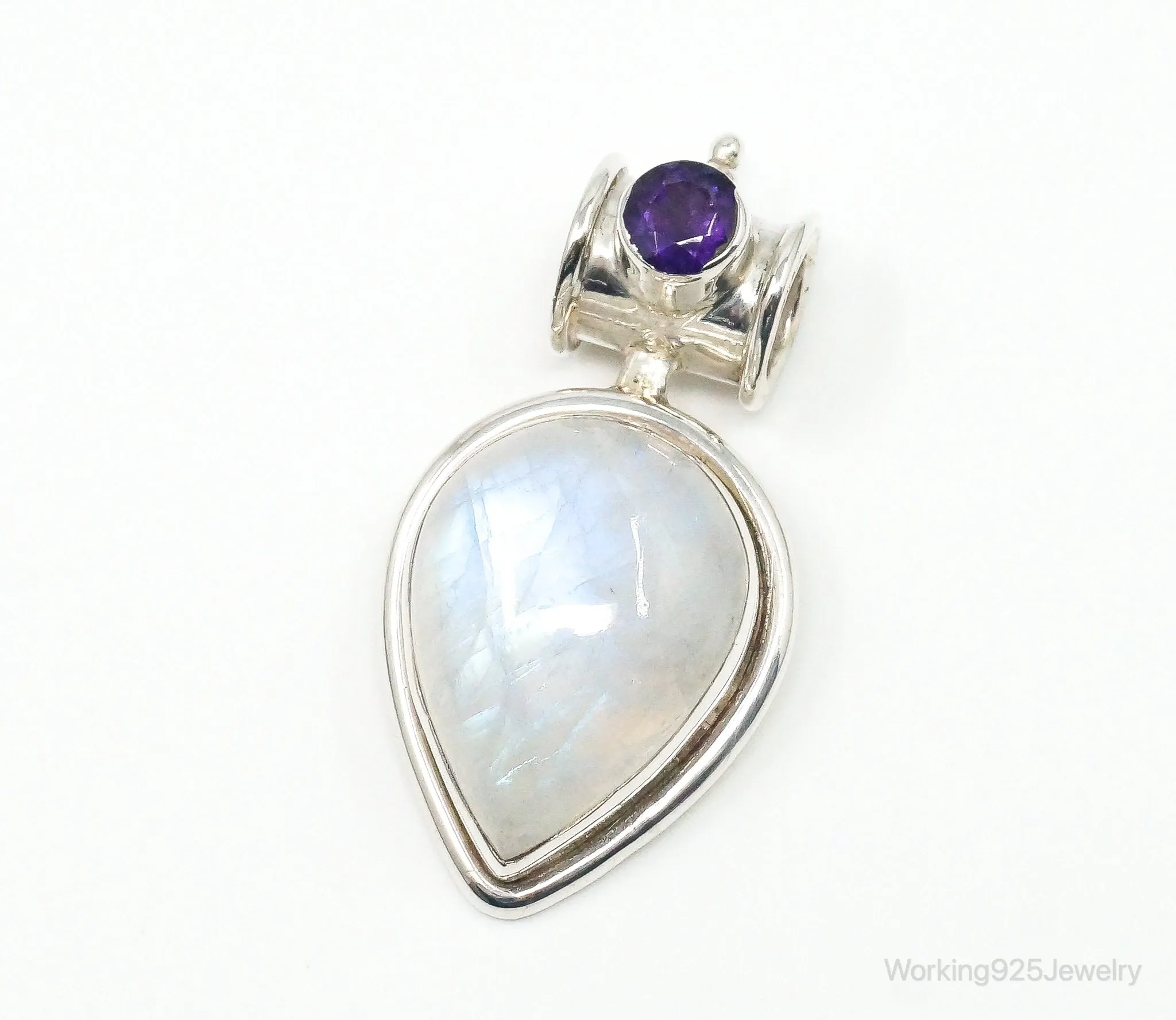 Large Vintage Supreme Jewelers Amethyst Moonstone Sterling Silver Pendant