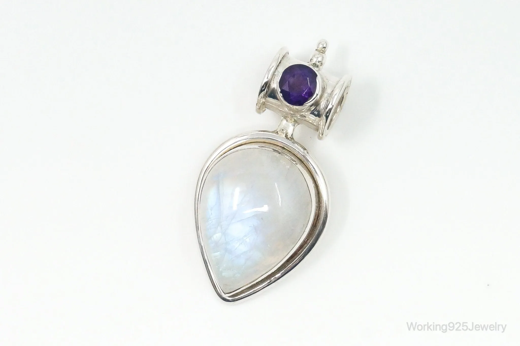 Large Vintage Supreme Jewelers Amethyst Moonstone Sterling Silver Pendant