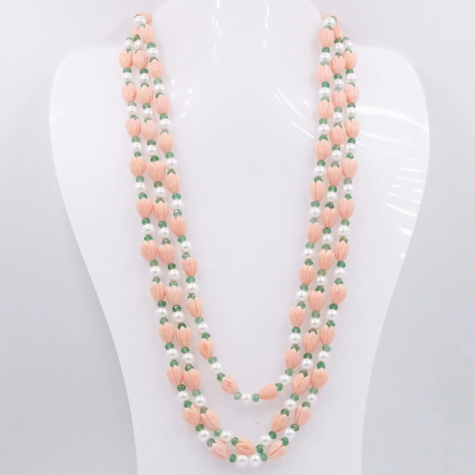 Layered Tulip w/ Shell Pearl Necklace Beaded Necklace Resin Tulip w/ Mother Of Pearl & Quartz Gemstone Necklace SKU 6143292