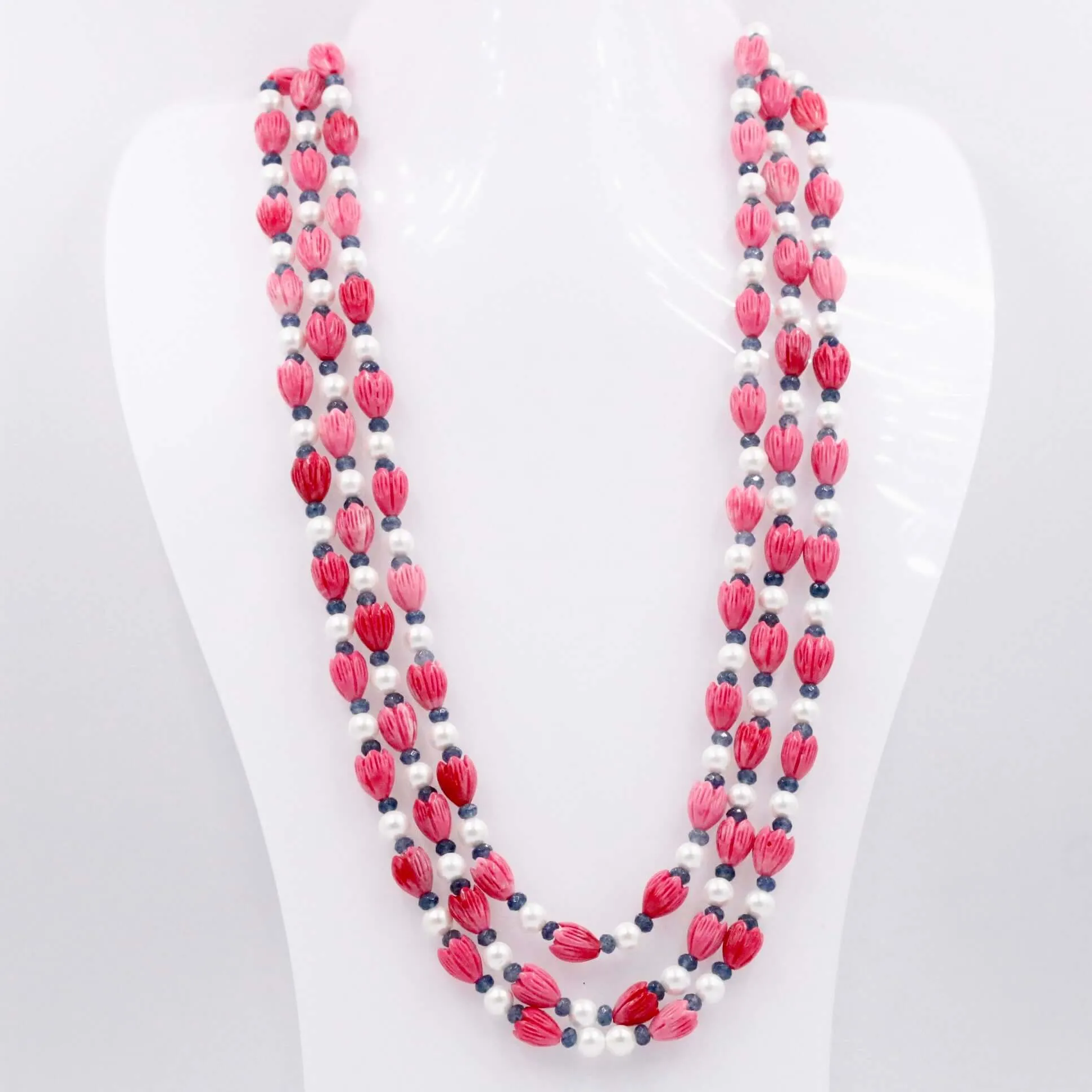 Layered Tulip w/ Shell Pearl Necklace Beaded Necklace Resin Tulip w/ Mother Of Pearl & Quartz Gemstone Necklace SKU 6143292