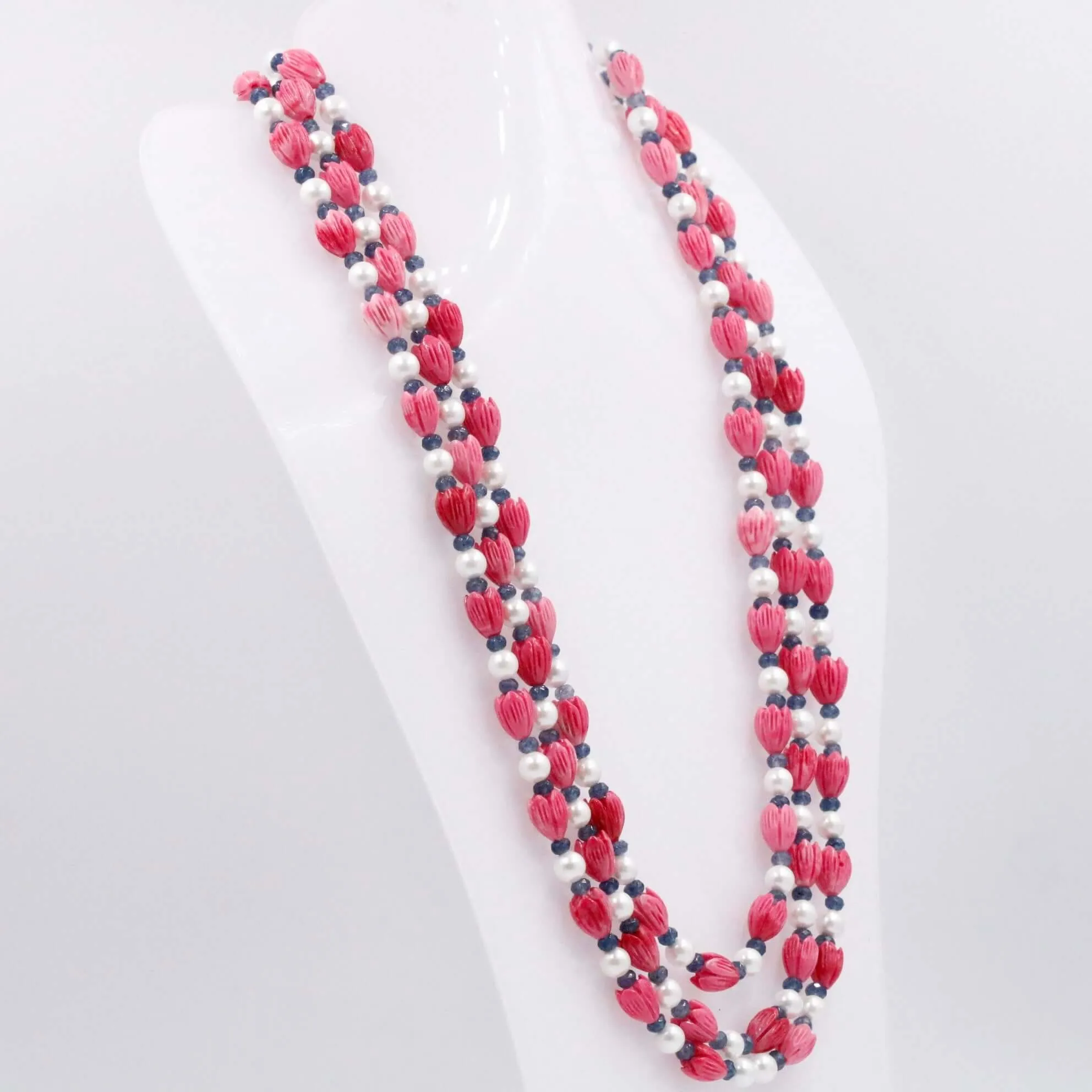 Layered Tulip w/ Shell Pearl Necklace Beaded Necklace Resin Tulip w/ Mother Of Pearl & Quartz Gemstone Necklace SKU 6143292