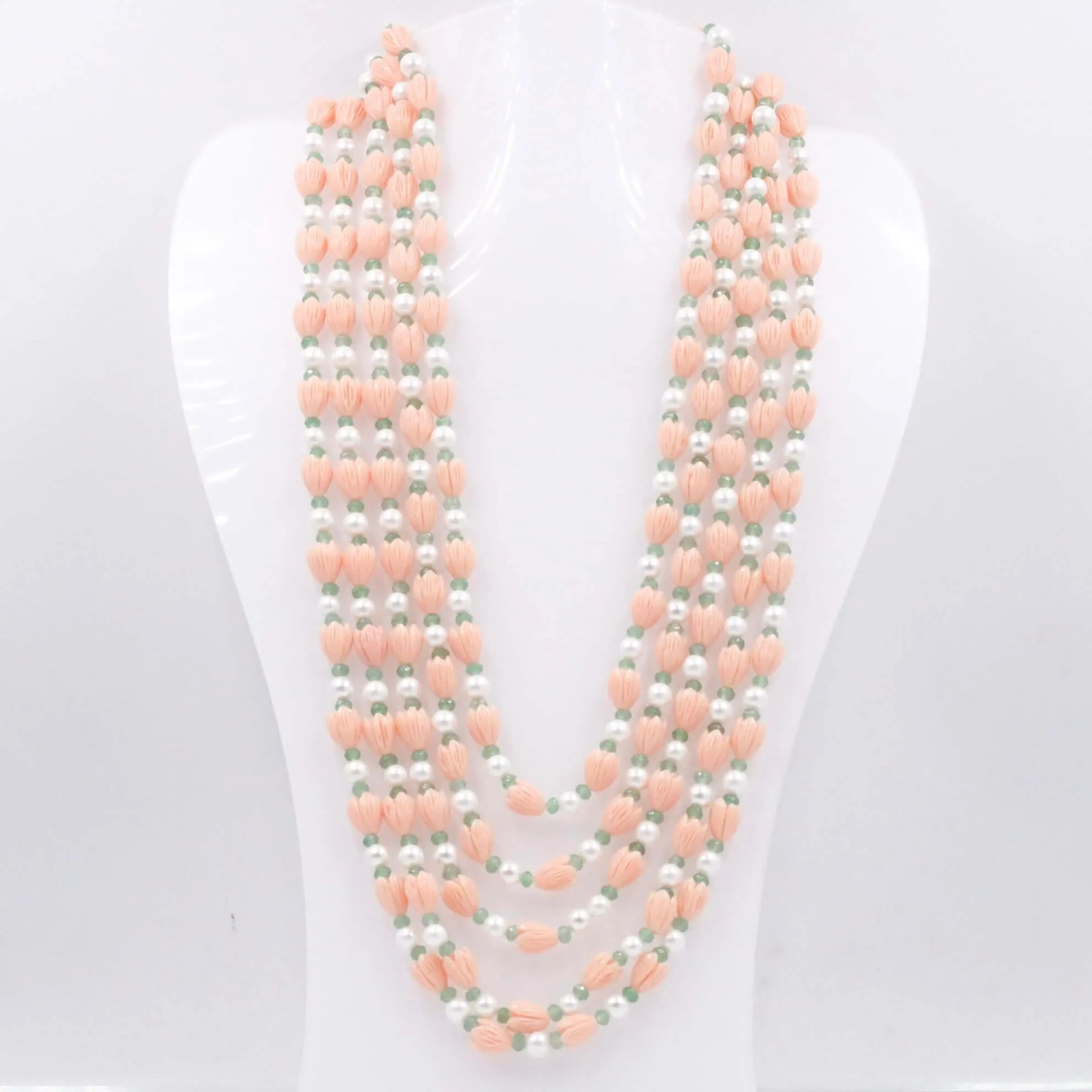 Layered Tulip w/ Shell Pearl Necklace Beaded Necklace Resin Tulip w/ Mother Of Pearl & Quartz Gemstone Necklace SKU 6143292