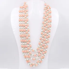 Layered Tulip w/ Shell Pearl Necklace Beaded Necklace Resin Tulip w/ Mother Of Pearl & Quartz Gemstone Necklace SKU 6143292