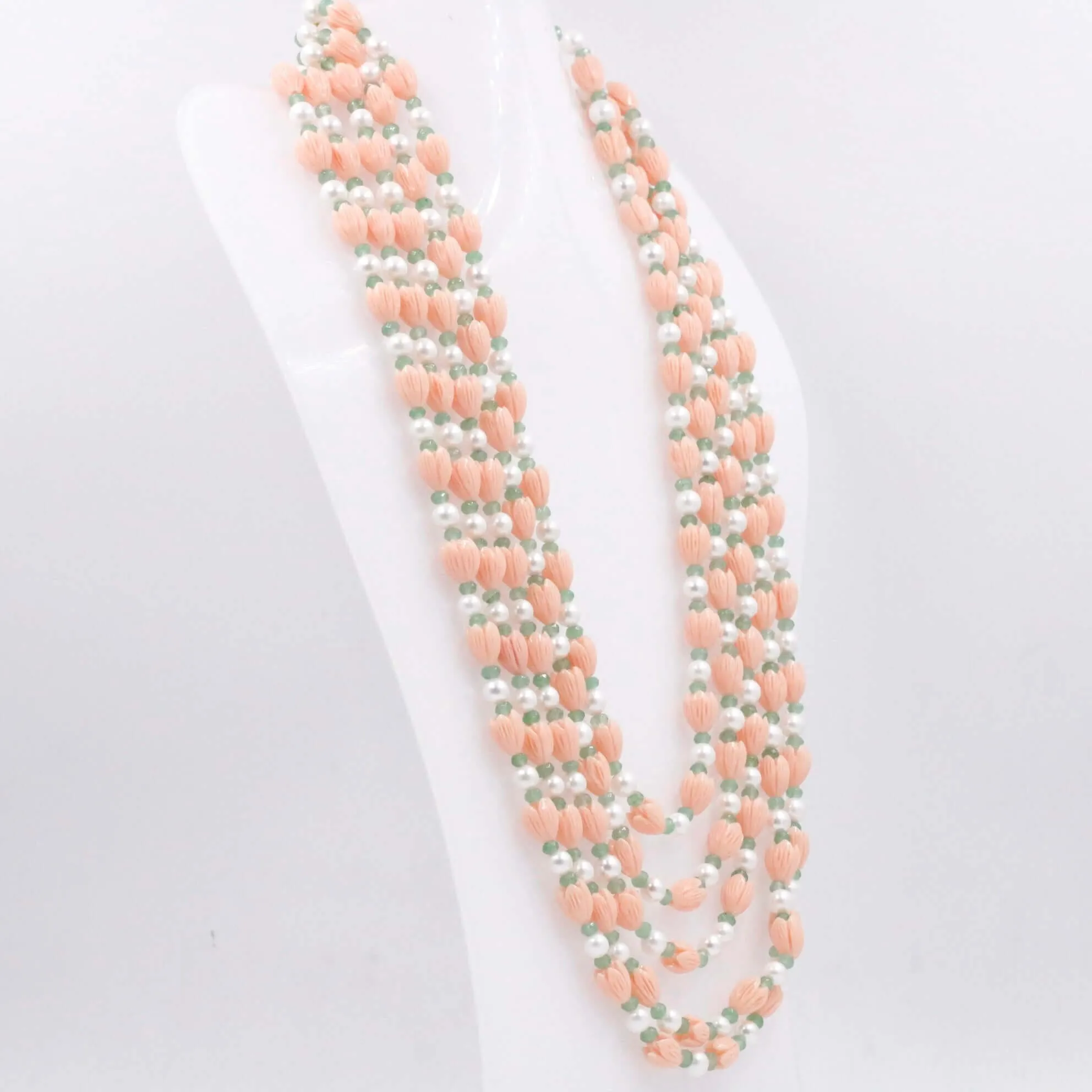 Layered Tulip w/ Shell Pearl Necklace Beaded Necklace Resin Tulip w/ Mother Of Pearl & Quartz Gemstone Necklace SKU 6143292