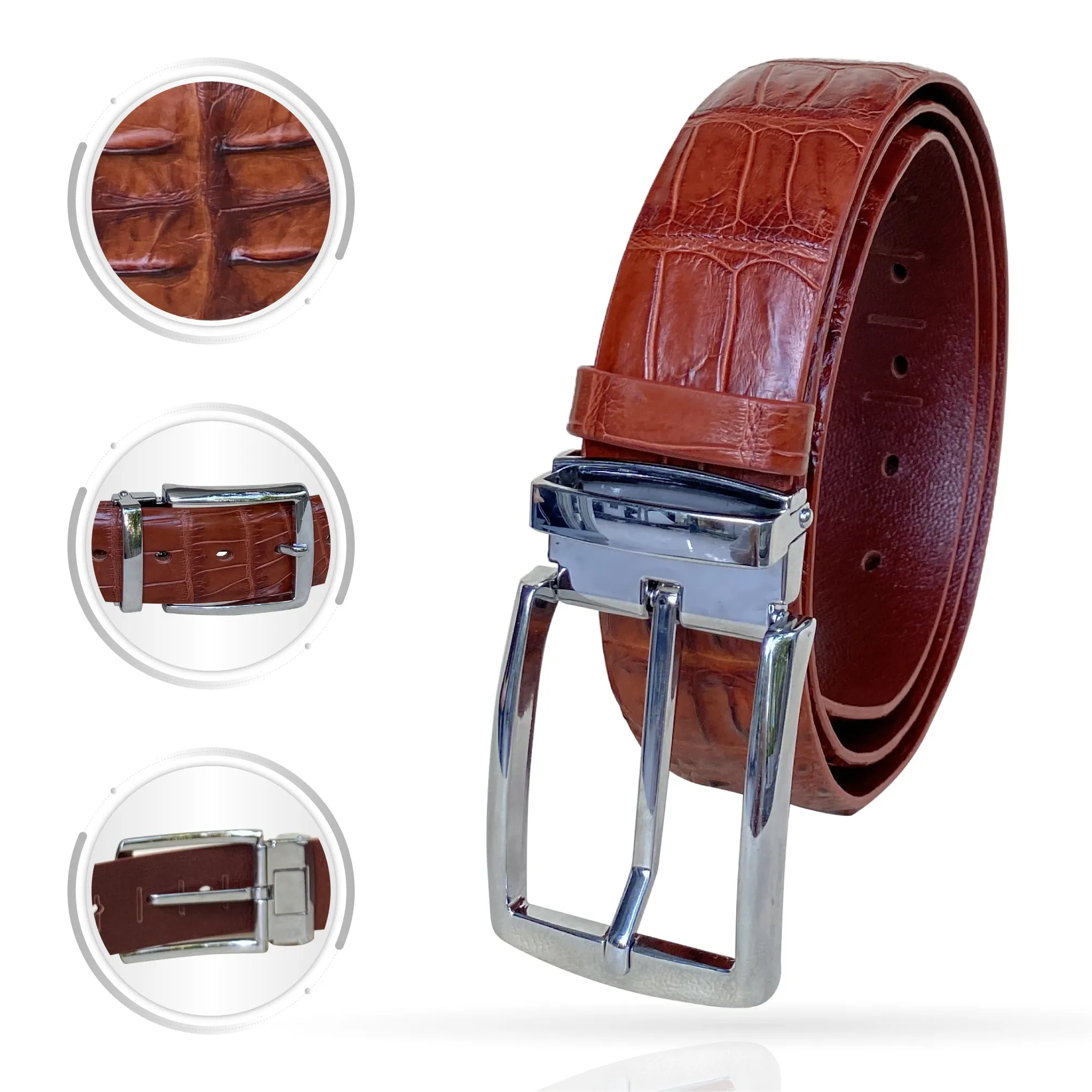 Light Brown Alligator HornBack Leather Belt For Men - Pin Buckle | BEHO66-PIN