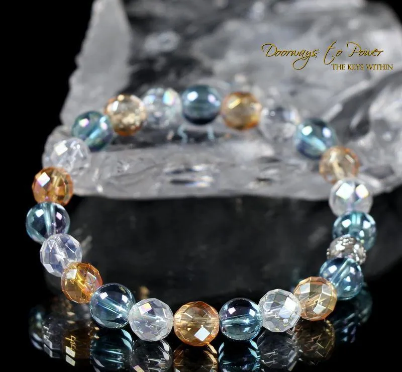 Light Language Starseed Quartz Bracelet Aqua & Angel Aura   Imperial Gold Quartz