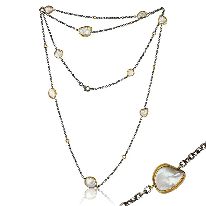 Lika Behar Katya Keshi Pearl Necklace in Oxidized Sterling Silver and 24K Yellow Gold