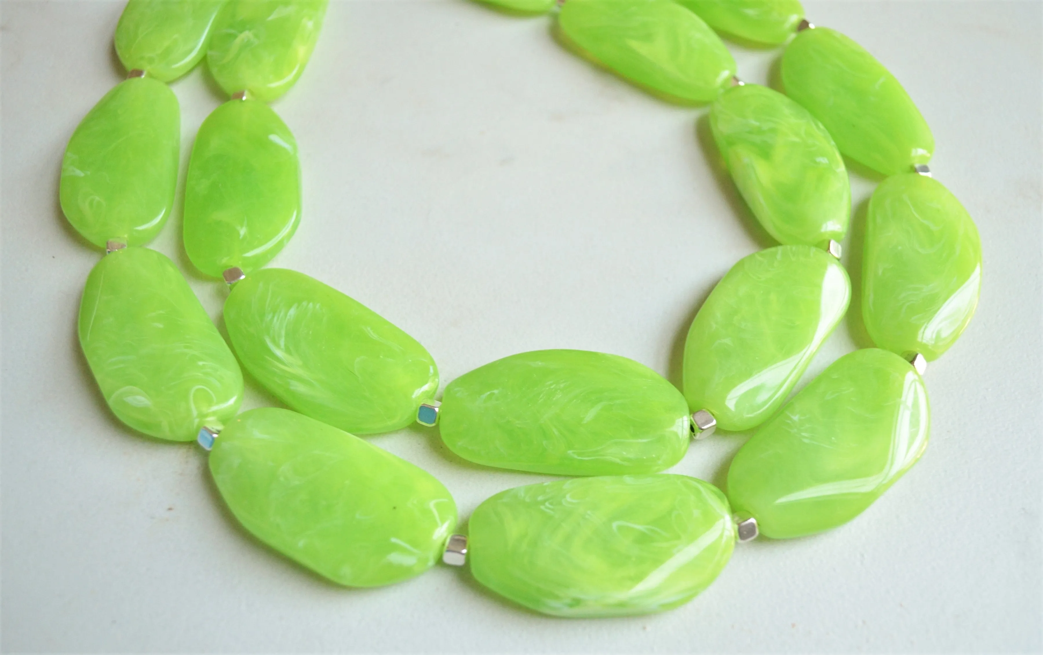 Lime Green Statement Acrylic Beaded Chunky Multi Strand Necklace - Miranda