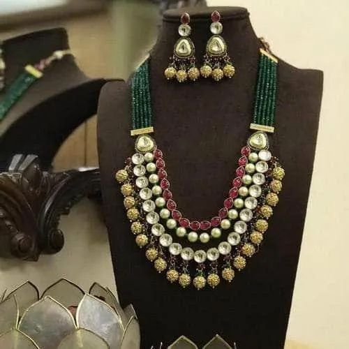 Long Polki Pearl Onex Layered Necklace Set