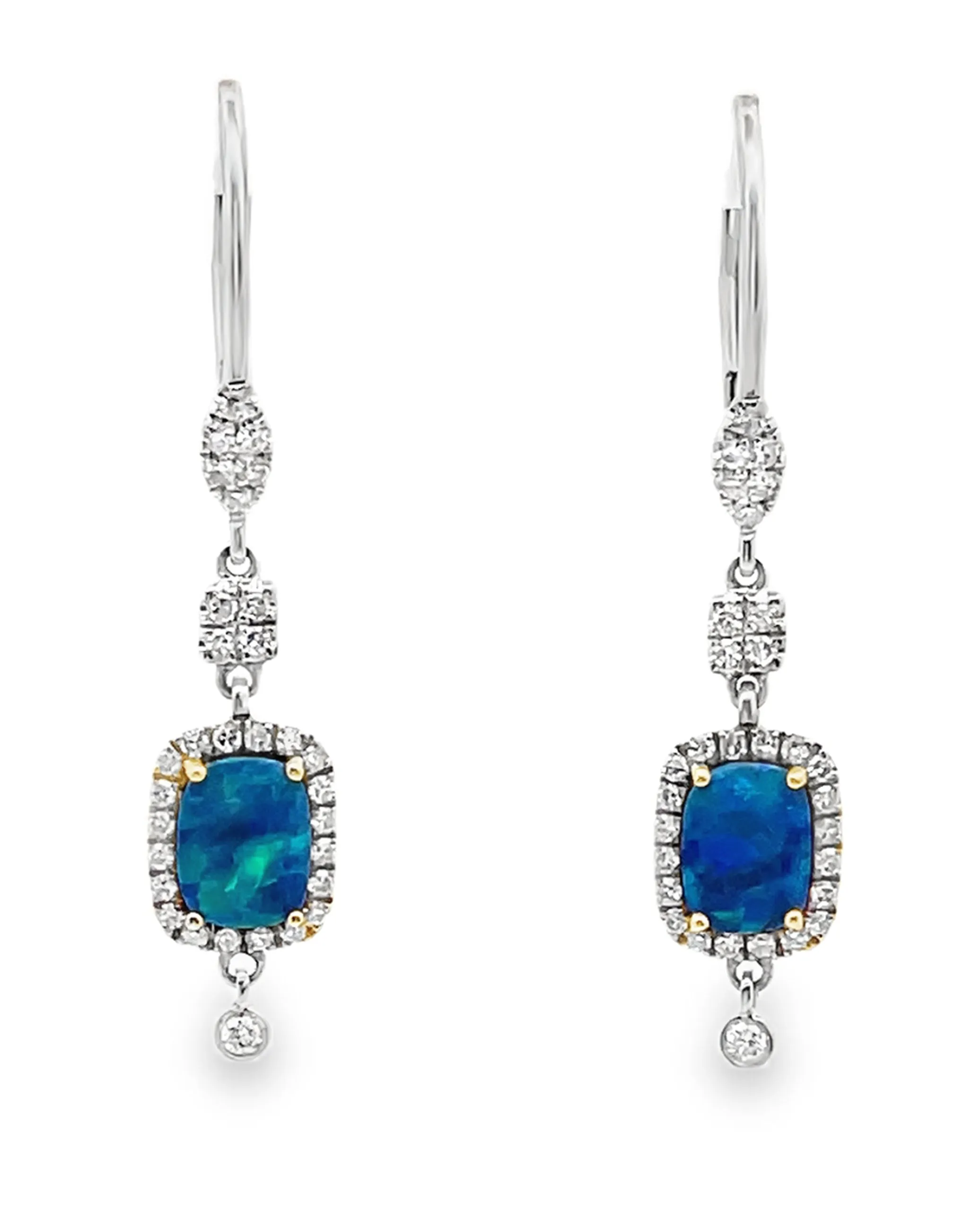 Meira T. 14K White Gold Blue Opal and Diamond Dangle Earrings