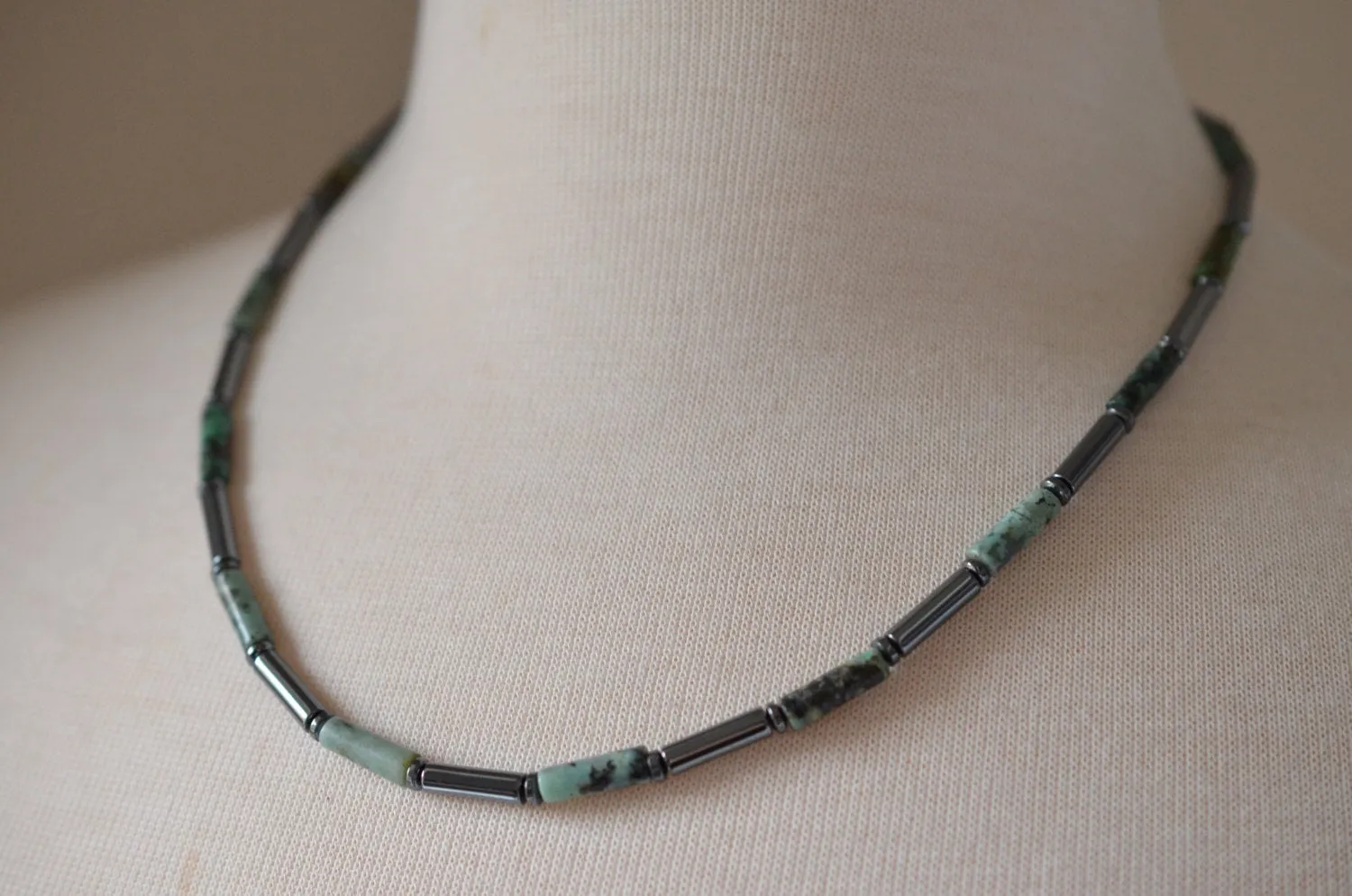 Mens Hematite Beaded Stone Thin Southwest Necklace - Wyatt