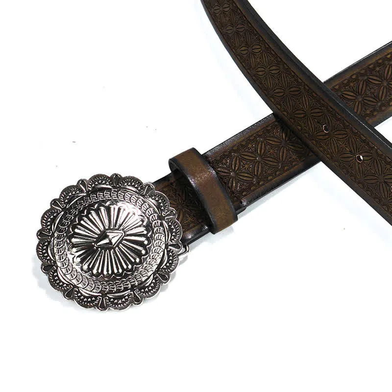 Men's Western Style Artistic Concho Buckle Leather Belt