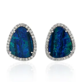 Micro Pave Opal Doublet Pave Diamond 18k White Gold New Arrival Stud Earrings