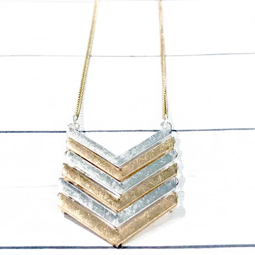 Mixed Metal Chevron Pendant Necklace