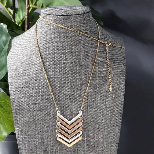 Mixed Metal Chevron Pendant Necklace