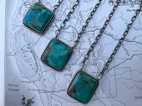 Mosaic Kingman Turquoise Cube Necklace