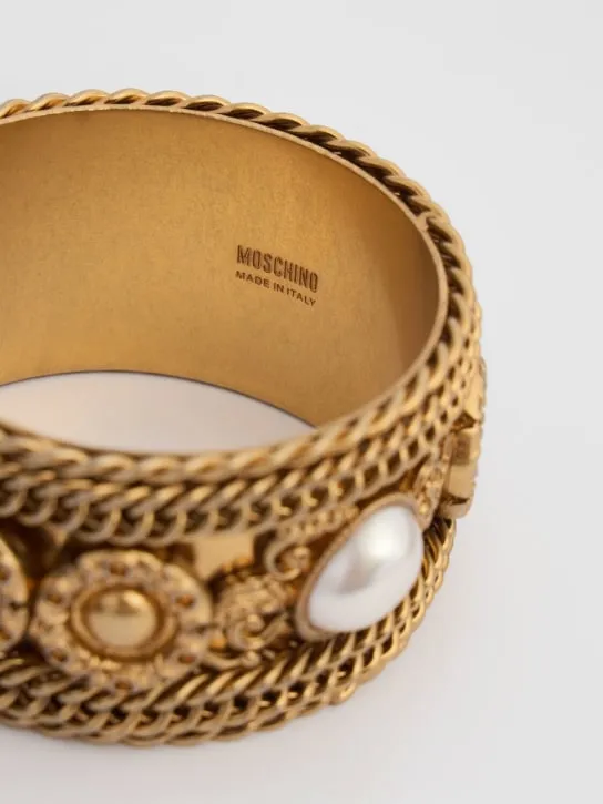 Moschino   Chain &amp; faux pearl bangle 