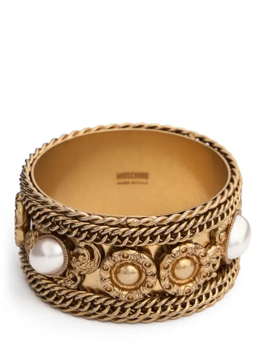 Moschino   Chain &amp; faux pearl bangle 