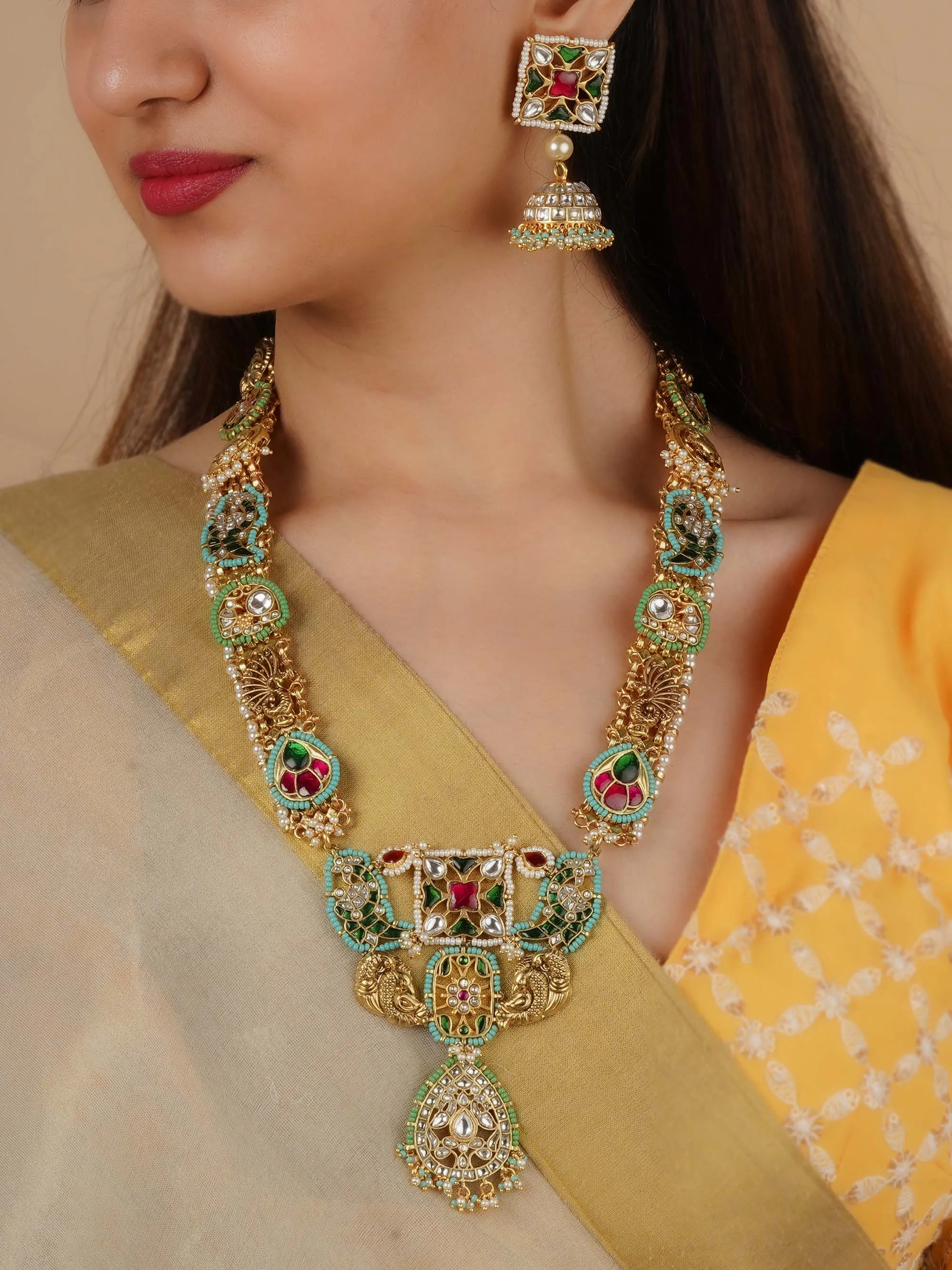 Multicolor Gold Plated Mishr Necklace Set - MR-S744M