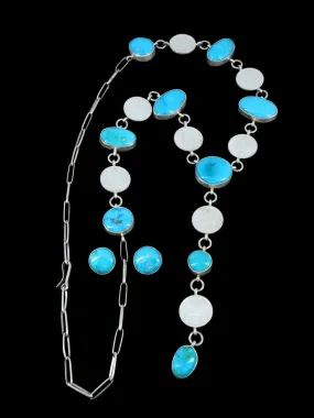 Native American Sterling Silver Turquoise and Mercury Dime Lariat Necklace Set