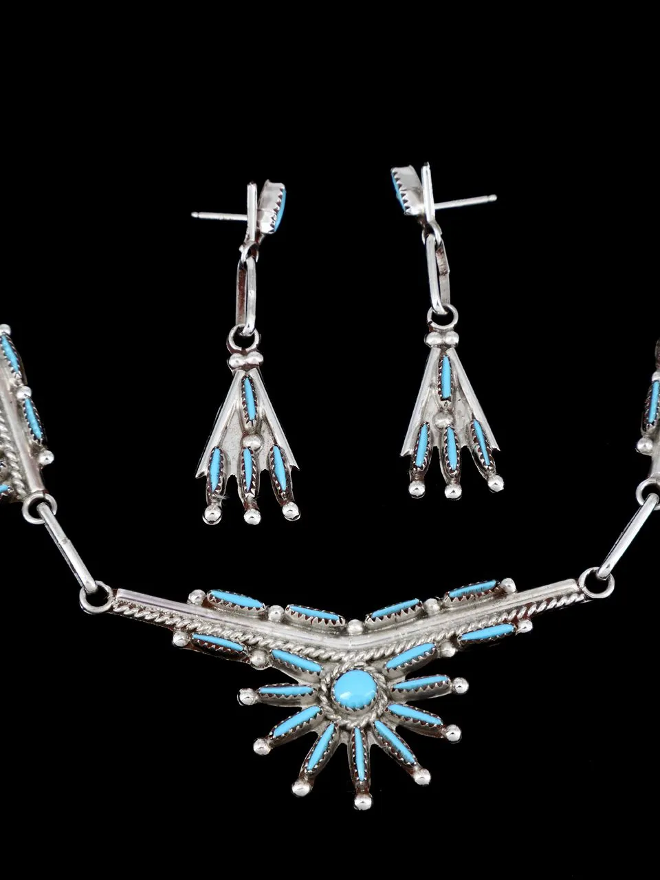 Native American Zuni Turquoise Necklace and Earrings Set