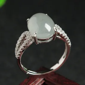 Natural Jade Ring Jadeite Silver Adjustable Ring WR4