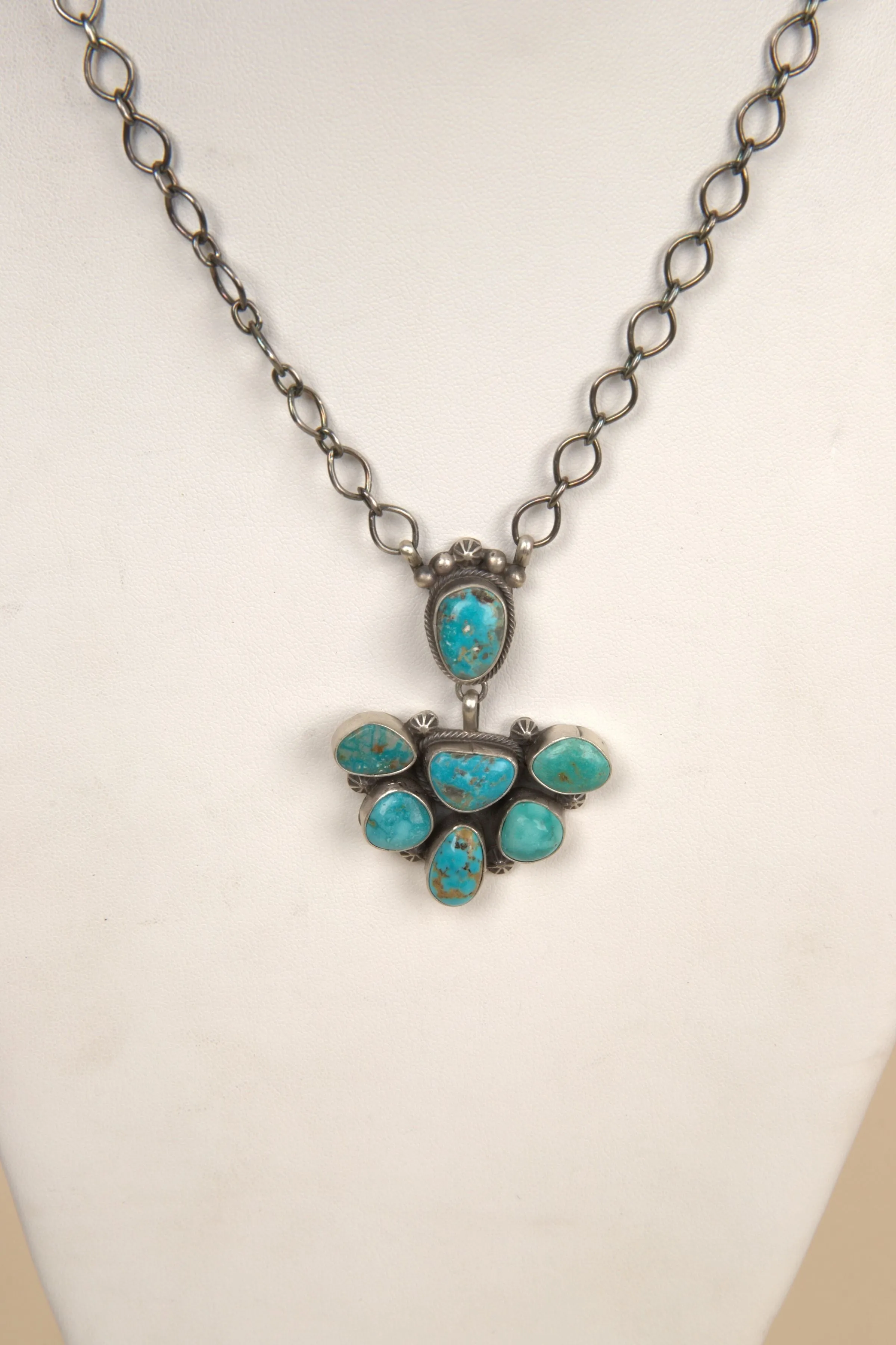 Navajo Handmade Kingman Turquoise Cascade Necklace