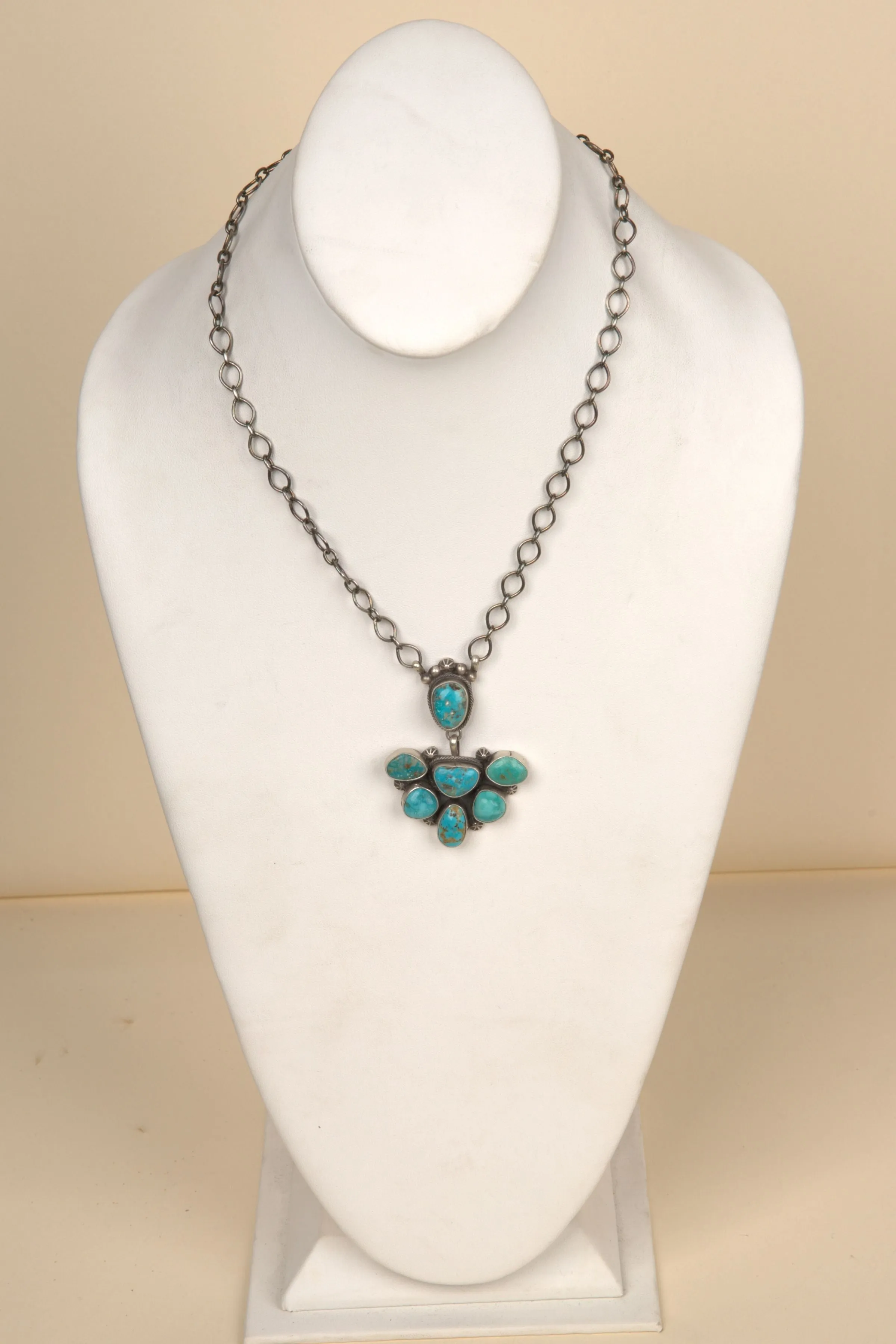 Navajo Handmade Kingman Turquoise Cascade Necklace