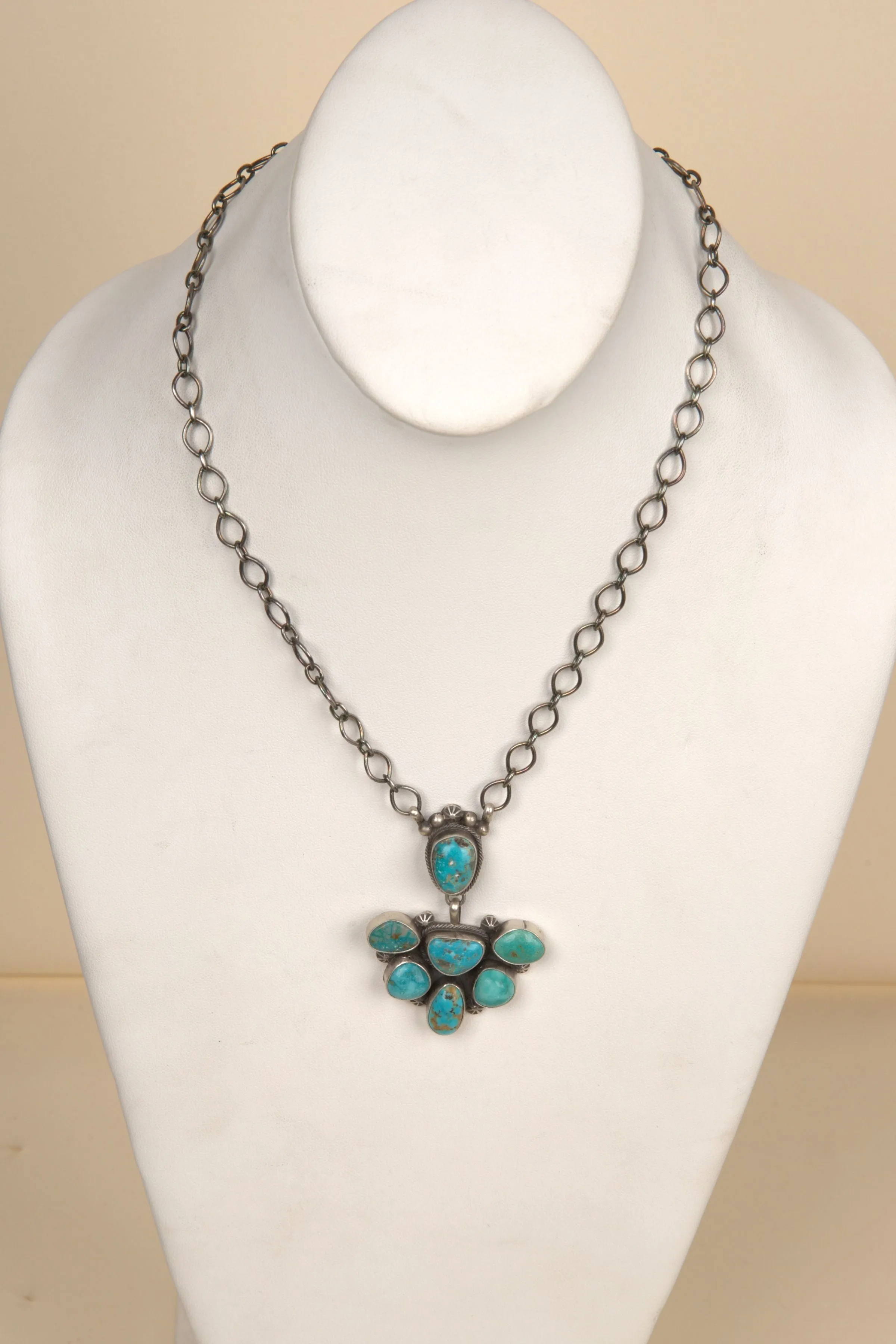 Navajo Handmade Kingman Turquoise Cascade Necklace