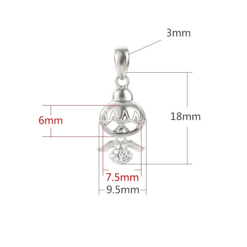 Necklace Pendant Blank Setting Angel Charm 6x7.5mm Sterling Silver Fine 925 For One Bead No Prong DIY Jewelry Finding Wholesale 1pc