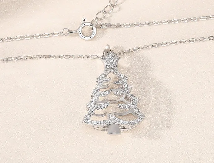 Necklace Pendant Blank Setting Christmas Tree Box 28mm Sterling Silver Fine 925 For Several Beads No Prong DIY Jewelry Finding Wholesale 1pc