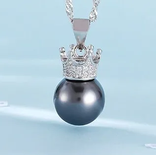 Necklace Pendant Blank Setting Crown Charm 10x21mm Sterling Silver White Gold Fine 925 For One Pearl Prong DIY Jewelry Finding Wholesale 1pc