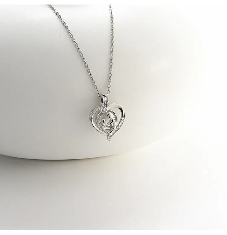 Necklace Pendant Blank Setting Heart Charm 16x22mm Sterling Silver Fine 925 For One Bead No Prong DIY Jewelry Finding Wholesale 1pc