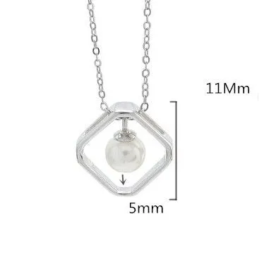 Necklace Pendant Blank Setting Square Charm 11mm Sterling Silver White Gold Fine 925 For One Pearl Prong DIY Jewelry Finding Wholesale 1pc