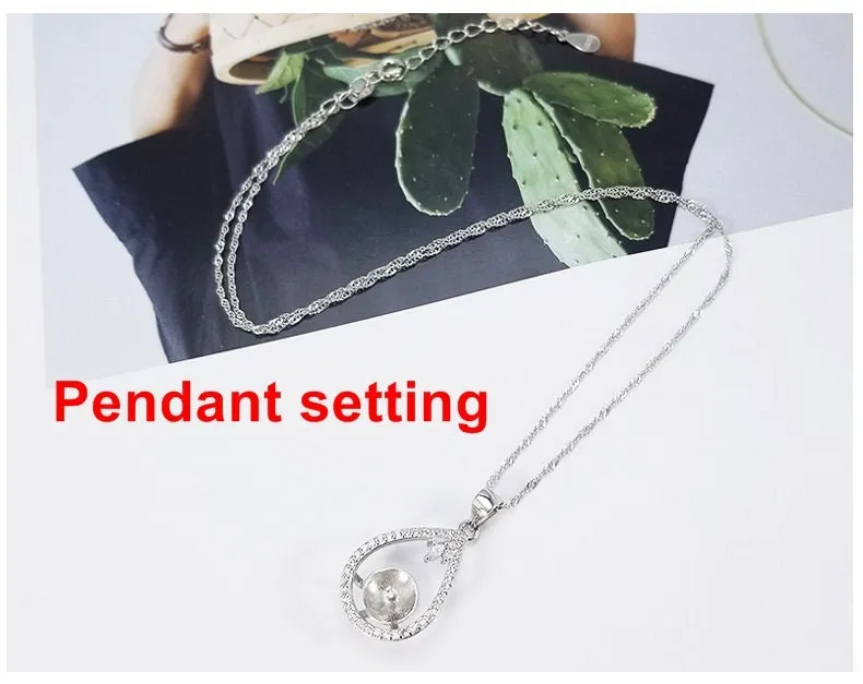 Necklace Pendant Setting Blank 14x26mm 1pc 1.5g 925 Sterling Silver Drop Shape Base for 1 Pearl Bead CZ Semi Mount Wholesale Available