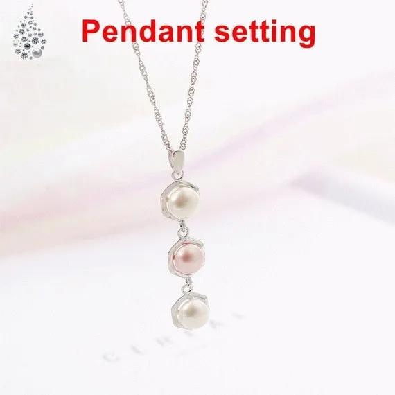 Necklace Pendant Setting Blank 6.5mm 1pc 1.3g 925 Sterling Silver Hexagon Shape Base for 3 Pearls Beads Wholesale Available