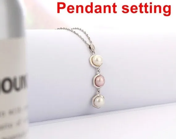 Necklace Pendant Setting Blank 6.5mm 1pc 1.3g 925 Sterling Silver Hexagon Shape Base for 3 Pearls Beads Wholesale Available