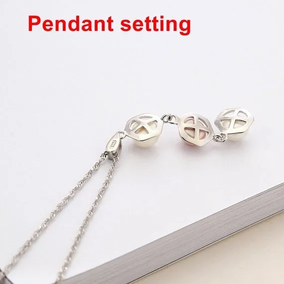 Necklace Pendant Setting Blank 6.5mm 1pc 1.3g 925 Sterling Silver Hexagon Shape Base for 3 Pearls Beads Wholesale Available