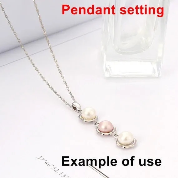 Necklace Pendant Setting Blank 6.5mm 1pc 1.3g 925 Sterling Silver Hexagon Shape Base for 3 Pearls Beads Wholesale Available