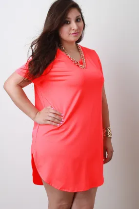 Neon Coral Chain Necklace Tunic In Plus Sizes