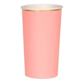 Neon Coral Tall Party Cups, Set of 8 Meri Meri Beautiful Basics Neon Coral Highball Paper Cups, Holds 14 Ounces