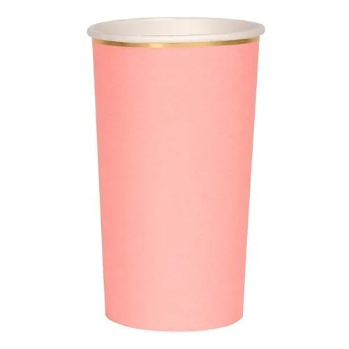 Neon Coral Tall Party Cups, Set of 8 Meri Meri Beautiful Basics Neon Coral Highball Paper Cups, Holds 14 Ounces