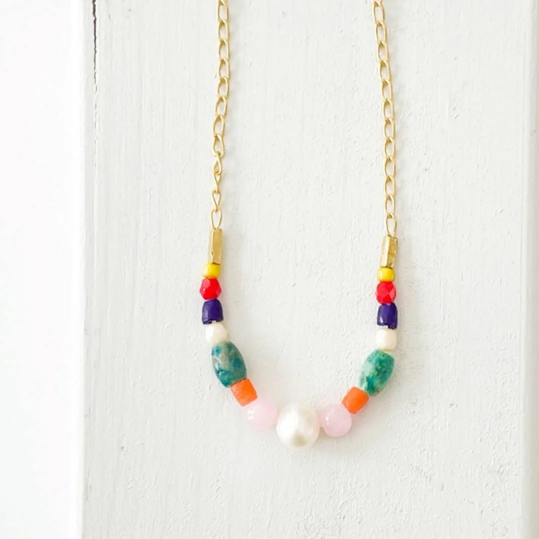 Nest Pretty Things | Dainty Red Bead and Turquoise Pearl Necklace