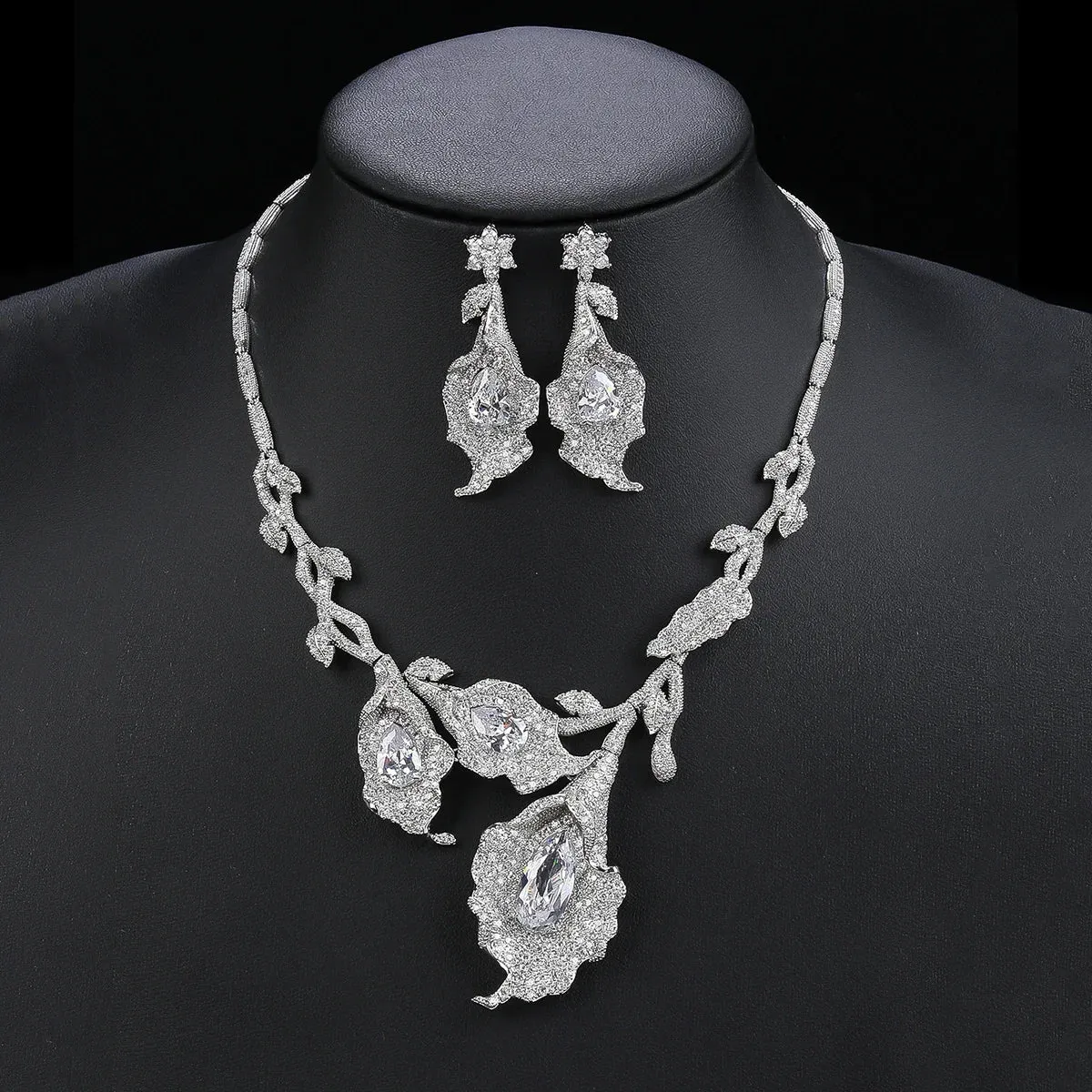 New Unique Design Flower Necklace Earring High Quality 2pcs Wedding Bridal Jewelry Sets For Women Party Accessorie CN11182