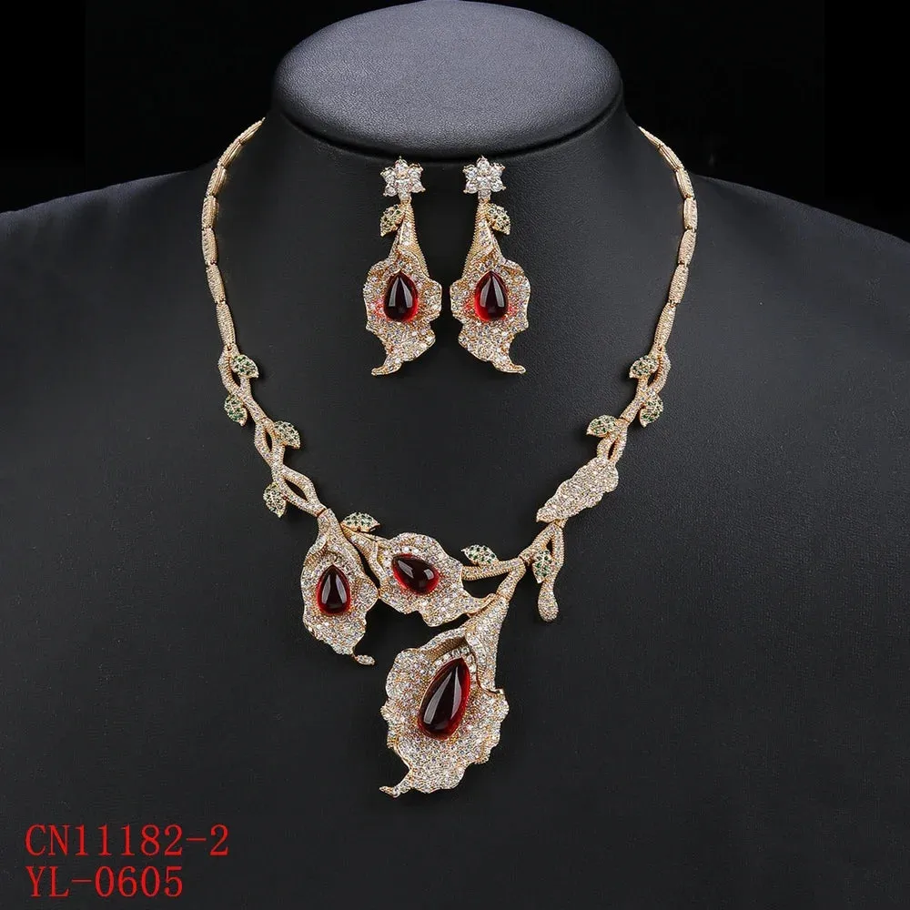 New Unique Design Flower Necklace Earring High Quality 2pcs Wedding Bridal Jewelry Sets For Women Party Accessorie CN11182