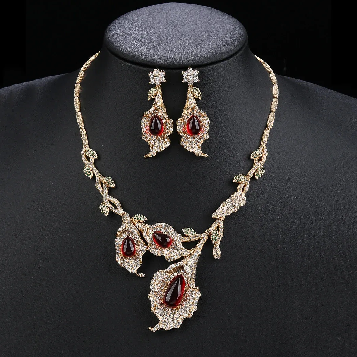 New Unique Design Flower Necklace Earring High Quality 2pcs Wedding Bridal Jewelry Sets For Women Party Accessorie CN11182