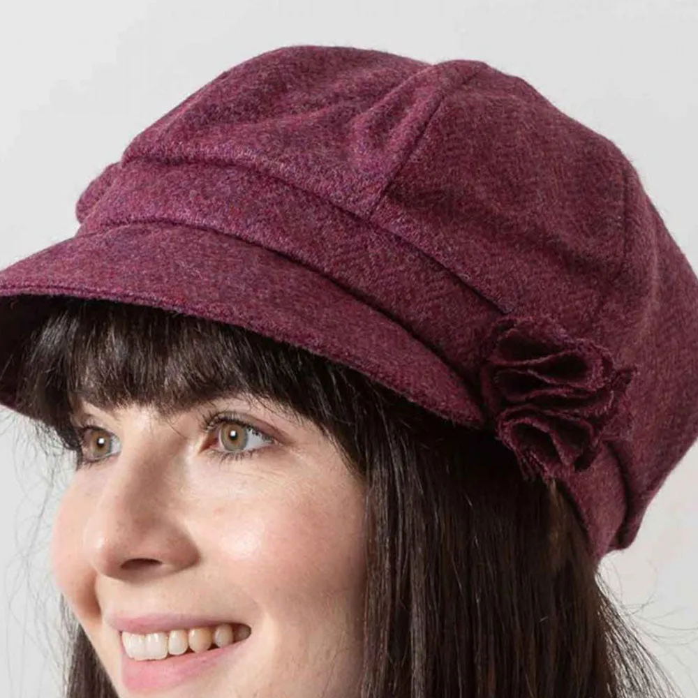 Newsboy Cap, Raspberry Herringbone