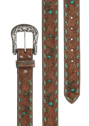 Nocona Belt Co. Women's Brown Embossed w/ Turquoise Inlay Belt